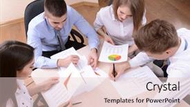  Presentation with business group meeting - Slide set having project plan - group of business people having background and a lemonade colored foreground