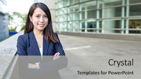  Presentation with planner - Theme having project planner - business woman in nagoya city background and a light gray colored foreground