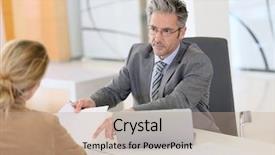  Presentation with planner - Cool new PPT theme with project planner - woman meeting with banker backdrop and a coral colored foreground