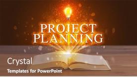  Presentation with planning - Slide deck consisting of project planning inscription coming out from an open book educational concept background and a red colored foreground