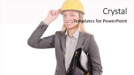  Presentation with construction management - Presentation design with project portfolio management - construction employee isolated on white background and a sky blue colored foreground