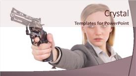  Presentation with office management - Slide deck enhanced with project portfolio management - pretty office employee with handgun background and a lemonade colored foreground