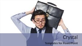  Presentation with frames isolated on white brown - Audience pleasing theme consisting of project portfolio management - young businessman with briefcase isolated backdrop and a ocean colored foreground