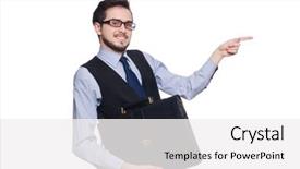  Presentation with project management - Amazing presentation theme having project portfolio management - young businessman with briefcase isolated backdrop and a white colored foreground