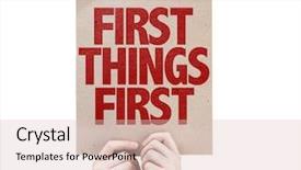  Presentation with first - Cool new slide deck with project prioritization - first things first cardboard isolated backdrop and a lemonade colored foreground