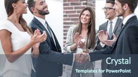  Presentation with business leaders - Presentation theme consisting of project proposal - business team applauds its leaders background and a  colored foreground