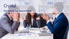  Presentation with risk - Amazing presentation theme having project risk - business meeting with employees backdrop and a sky blue colored foreground