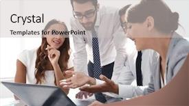  Presentation with workplace - Presentation design with project schedule - successful business team background and a light gray colored foreground