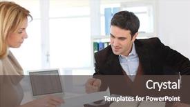  Presentation with lawyer client meeting - PPT layouts consisting of project status - woman meeting lawyer to set background and a dark gray colored foreground