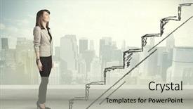  Presentation with climbing - Slide deck enhanced with project steps - business woman climbing up background and a light gray colored foreground