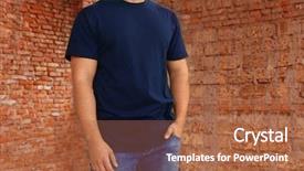  Presentation with brick wall - Cool new PPT theme with project tempates - young man in blank t-shirt backdrop and a red colored foreground