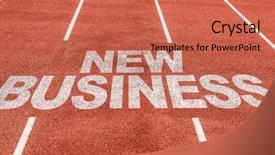  Presentation with college running track hurdle - Cool new theme with project tracking - new business written on running backdrop and a coral colored foreground