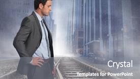  Presentation with hip - Theme having project tracking - serious businessman with hand background and a  colored foreground