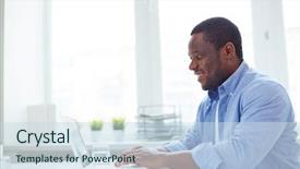  Presentation with african american doctors - Audience pleasing PPT theme consisting of project type - african-american businessman typing on laptop backdrop and a sky blue colored foreground