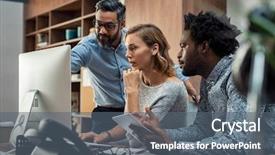  Presentation with project manager - Colorful theme enhanced with project while looking at computer backdrop and a gray colored foreground