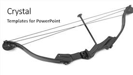  Presentation with bow and arrows for archery - PPT theme having projectile - bow on white background background and a  colored foreground