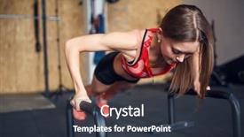  Presentation with photo - Presentation design consisting of projectile - photo of spotswoman doing horizontal background and a tawny brown colored foreground