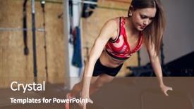  Presentation with photo - Cool new slide deck with projectile - photo of young woman doing backdrop and a coral colored foreground