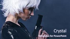  Presentation with tactics - Amazing PPT theme having projectile - special tactics sexy woman holding backdrop and a navy blue colored foreground