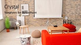  Presentation with interior decorating home - Presentation design consisting of projector - interior of modern room background and a soft green colored foreground