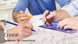  Presentation with sketching - Presentation having industrial projects - close-up of three engineers' hands background and a lemonade colored foreground