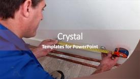  Presentation with copper - Audience pleasing slides consisting of projects pipeline - plumber measuring length of copper backdrop and a violet colored foreground