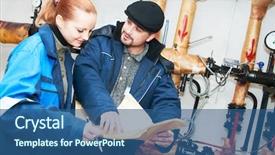  Presentation with boiler - Theme having projects pipeline - two engineers discussing technical plan background and a ocean colored foreground