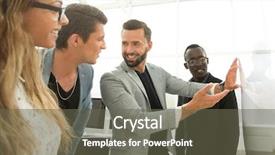  Presentation with new to leadership - Slide deck consisting of projects solutions - close up businessman holds background and a gray colored foreground