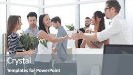  Presentation with new office - Presentation consisting of projects solutions - happy business team in new background and a gray colored foreground