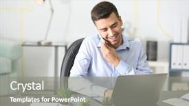  Presentation with talking on phone - PPT theme enhanced with projects solutions - young man talking on phone background and a gray colored foreground