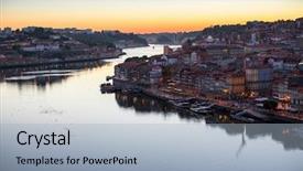  Presentation with dusk - Slides enhanced with promenade at dusk porto portugal background and a light blue colored foreground