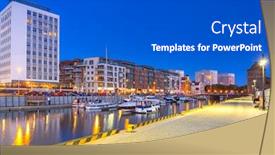  Presentation with marina - Audience pleasing PPT theme consisting of promenade at motlawa river and marina in gdansk at night poland backdrop and a dark gray colored foreground