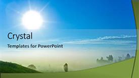  Presentation with green nature - Theme enhanced with promised land - foggy nature background blue sky background and a light blue colored foreground