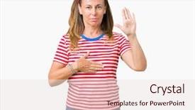  Presentation with hand palm - Beautiful PPT layouts featuring promises - beautiful middle age woman wearing backdrop and a  colored foreground