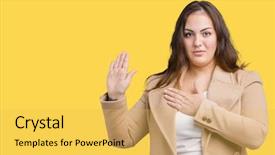  Presentation with hand palm - Amazing presentation theme having promises - beautiful plus size young woman backdrop and a yellow colored foreground