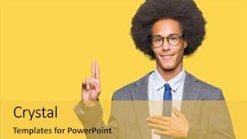  Presentation with african american business - Colorful PPT theme enhanced with promises - young african american business man backdrop and a  colored foreground