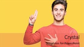  Presentation with handsome - Presentation design with promises - young handsome man over isolated background and a  colored foreground