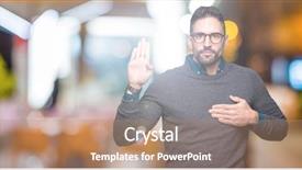  Presentation with hand palm - Slide set with promises - young handsome man wearing glasses background and a coral colored foreground