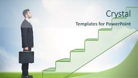  Presentation with stepping - Amazing slides having promote employees - business person stepping up backdrop and a sky blue colored foreground