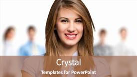  Presentation with promote - PPT theme enhanced with promote employees - portrait of a smiling woman background and a red colored foreground