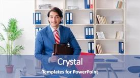  Presentation with promote - PPT theme featuring promote employees - young happy male employee background and a ocean colored foreground