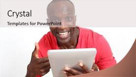  Presentation with electronic - Slide deck featuring promoting electronic tablet background and a light gray colored foreground