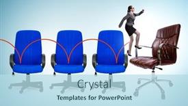  Presentation with promotion - Presentation theme having promotion-concept-with-office-chairs background and a sky blue colored foreground