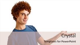  Presentation with empty - Beautiful presentation theme featuring promotion prevention - young man showing his empty backdrop and a  colored foreground