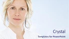  Presentation with tourism business - Slide deck with promotion proposal - forty years woman in tourism background and a sky blue colored foreground