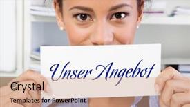  Presentation with hands holding - PPT theme having promotion proposal - hands of woman holding sign background and a coral colored foreground