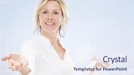  Presentation with helping hand - Presentation theme consisting of promotion proposal - nice woman offering helping hand background and a sky blue colored foreground