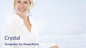  Presentation with tourist - PPT theme having promotion proposal - tourist guide woman background and a  colored foreground