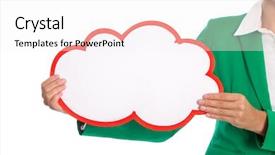  Presentation with hands holding a tree - Theme consisting of promotion proposal - woman hands holding red sign background and a sky blue colored foreground