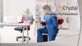  Presentation with bunch - Presentation design having promotion proposal - young male employee with bunch background and a light gray colored foreground